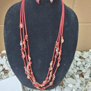 Carol Dauplaise Pink/Gold 3-Strand Necklace & Matching Earring Set